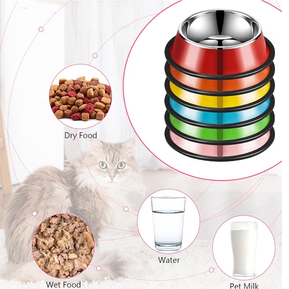 NWT Set of 6 Cats & Dogs Food Nonslip Bowls with Detachable Silicone Base. - Picture 5 of 8